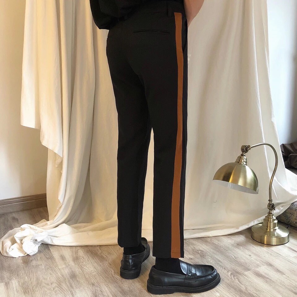 Quần baggy tây nam viền nâu, form slim fit trẻ trung | BigBuy360 - bigbuy360.vn