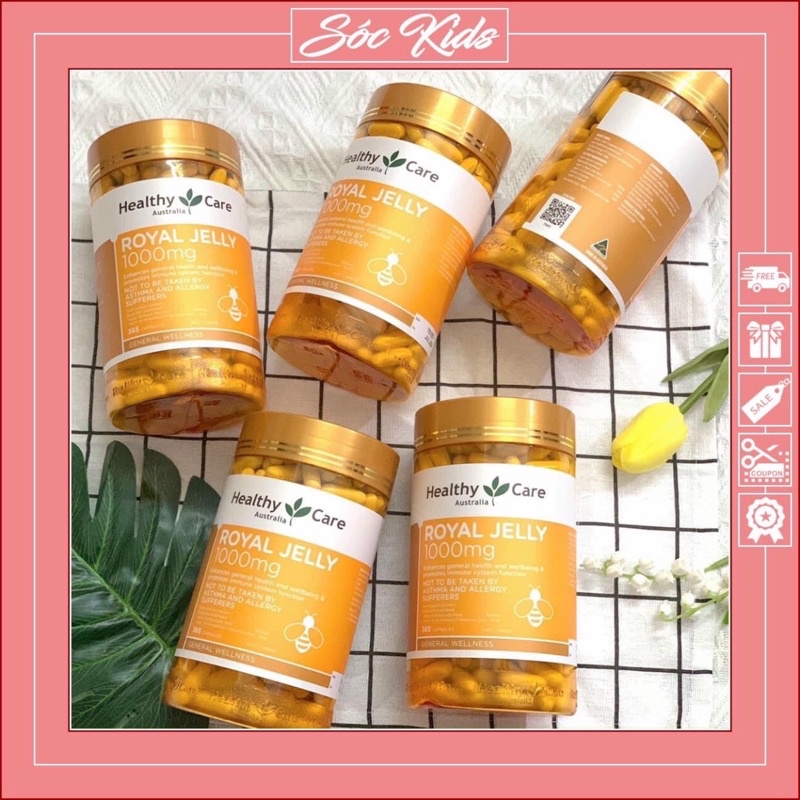 [ Mẫu Mới ] Sữa Ong Chúa Healthy Care Royal Jelly 1000mg Món Quà Cho Sắc Đẹp - CHUẨN ÚC | MẪU MỚI | 365 VIÊN | SÓC KID