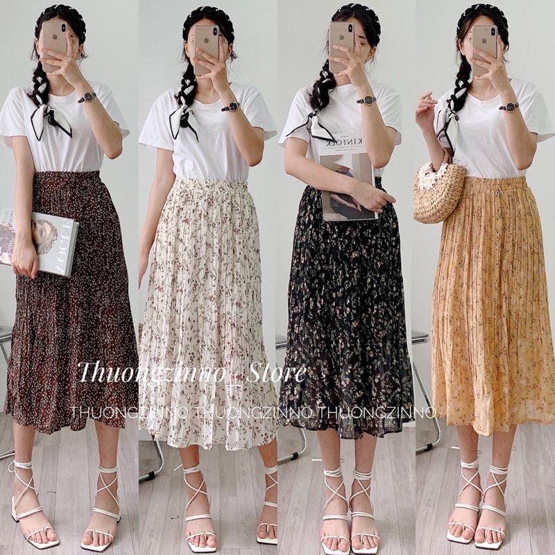 [Ảnh thật/Video]Chân váy hoa vintage bảng màu tươi mát 2022 Chân váy hoa Quảng Châu dáng dài