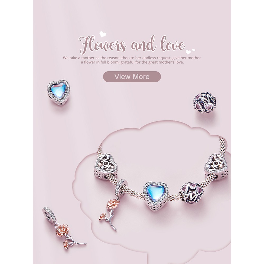 Bamoer Sliver 925 Pendant Shape of Love Blue Stone For Bracelet & Necklace DIY for Gift BSC419