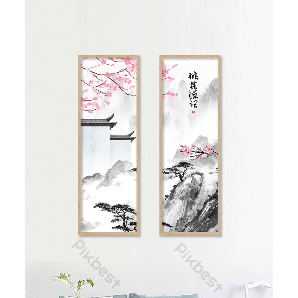 In hình ép gỗ Laminate TRANH TRUNG QUỐC - Mẫu 2 (2 Dọc 2x20x60, 2x30x90). In ảnh theo yêu cầu