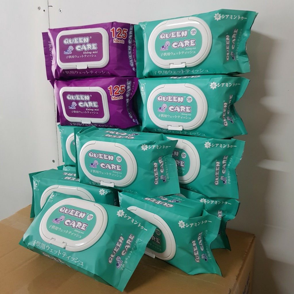 Combo 4 gói khăn ướt Queen Care 125 tờ/ Gói không mùi, không hoá chất, hàng xuất Khẩu đi Nhật Bản
