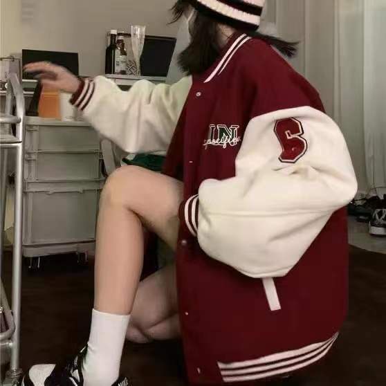 Áo khoác bóng chày COZOKC tay dài dáng rộng thời trang dễ phối đồ