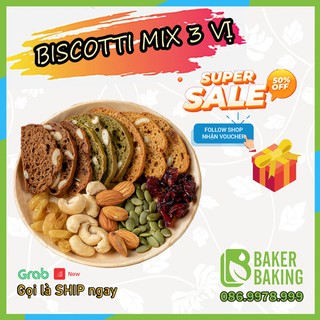 Bánh Biscotti ❤️ĂN NGON❤Bánh ăn kiêng giảm cân không đường, nguyên cám 100%, Mix 3 vị (socola, trà xanh, vani) KL:500g