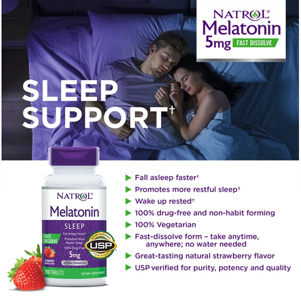 NATROL MELATONIN 5MG - HỖ TRỢ VỀ GIẤC NGỦ, GIÚP NGỦ NGON, GIẢM STRESS, LO ÂU (30 VIÊN)