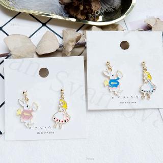 S925 Korean Fashion Asymmetric Princess Rabbit Earrings Ig Cute Cartoon Earrings Student Bông tai Female