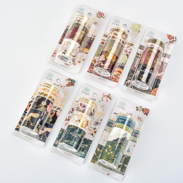 Set 6 cuộn băng dính washi tape ánh nhũ trang trí