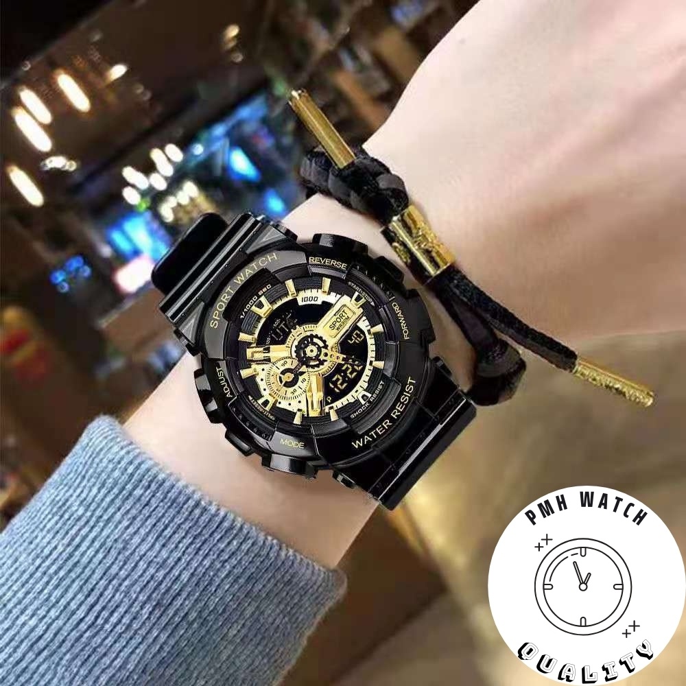 Đồng hồ đeo tay nam, Đồng hồ unisex thể thao GA110 màu đen vàng 55mm × 51,2mm × 17,4mm