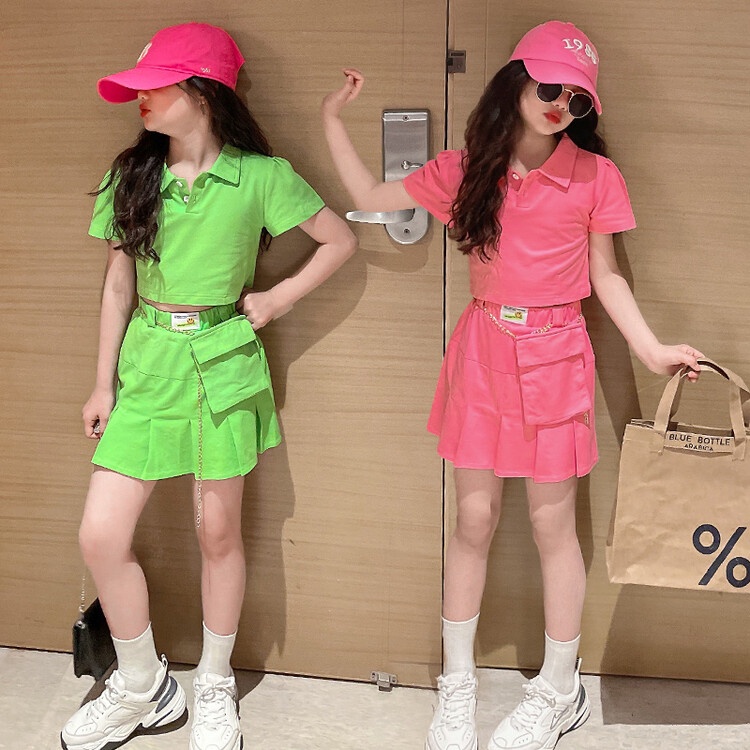 Bộ Áo Thun Ngắn Tay + Quần Short Thời Trang Mùa Hè Hàn Quốc Cho Bé Gái 5-6 tuổi 6-7 tuổi 7-8 tuổi 8-9 tuổi 9-10 tuổi 10-11 tuổi 11-12 tuổi 12-13 tuổi 13-14 tuổi 15-16 tuổi