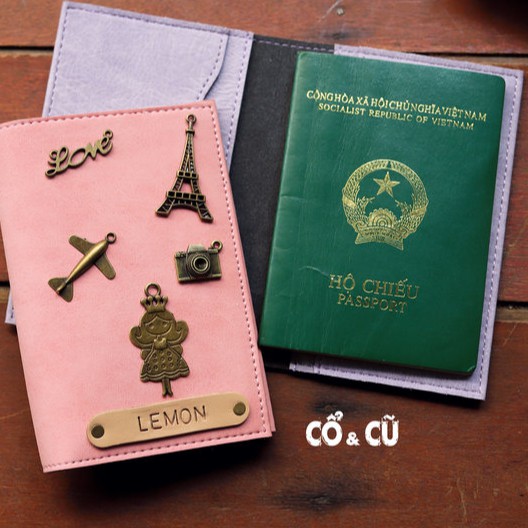 Bao Da Đựng Hộ Chiếu Passport Cover Vàng Nghệ Nhiều Màu Miễn Phí Khắc Tên