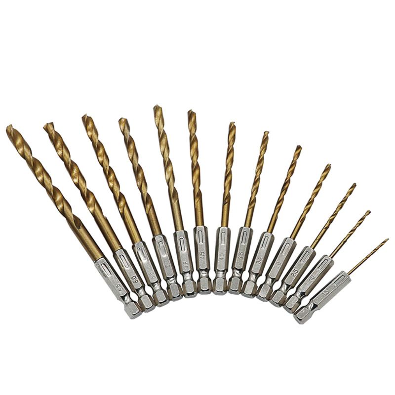 Bộ 13 Mũi Khoan HSS Tốc Độ Cao Bằng Thép Titanium Kích Thước 1.5-6.5MM 1 / 4