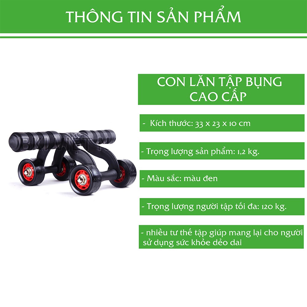 Con Lăn Tập Bụng 4 Bánh Cao Cấp Chắc Chắn Kèm Thảm Quỳ Gối - TAPBUNG4B