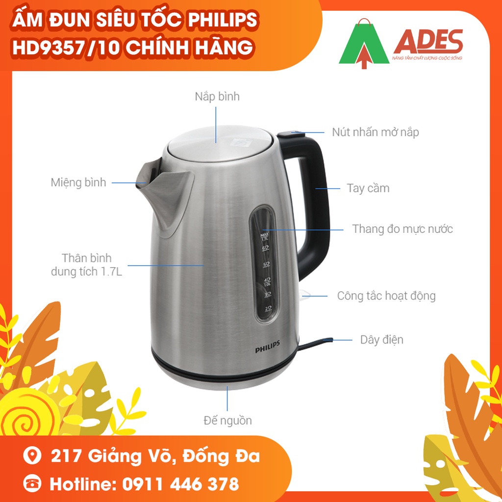 [Mã 154ELSALE2 giảm 7% đơn 300K] Ấm Đun Siêu Tốc Philips HD9357/10 | Chính Hãng, Giá Rẻ