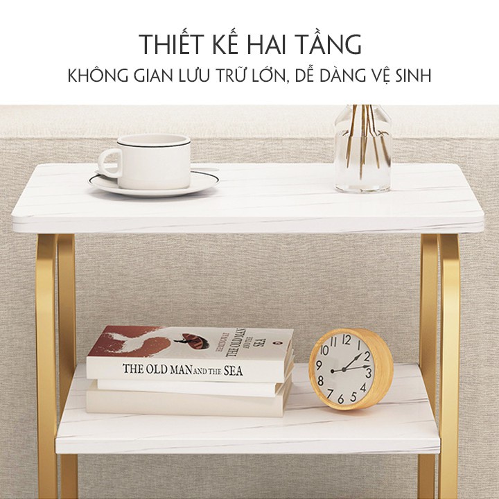 Bàn Trà Sofa 3 Tầng, Bàn Trà Decor, Bàn Trà Chiều, Kệ Phụ Sofa Trắng Họa Tiết Vân Đá