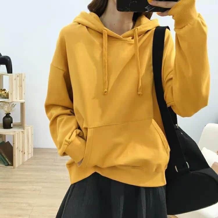 Áo hoodie trơn chất da cá nỉ dầy phom rộng hàng bán shop, mặc phố đi dạo.