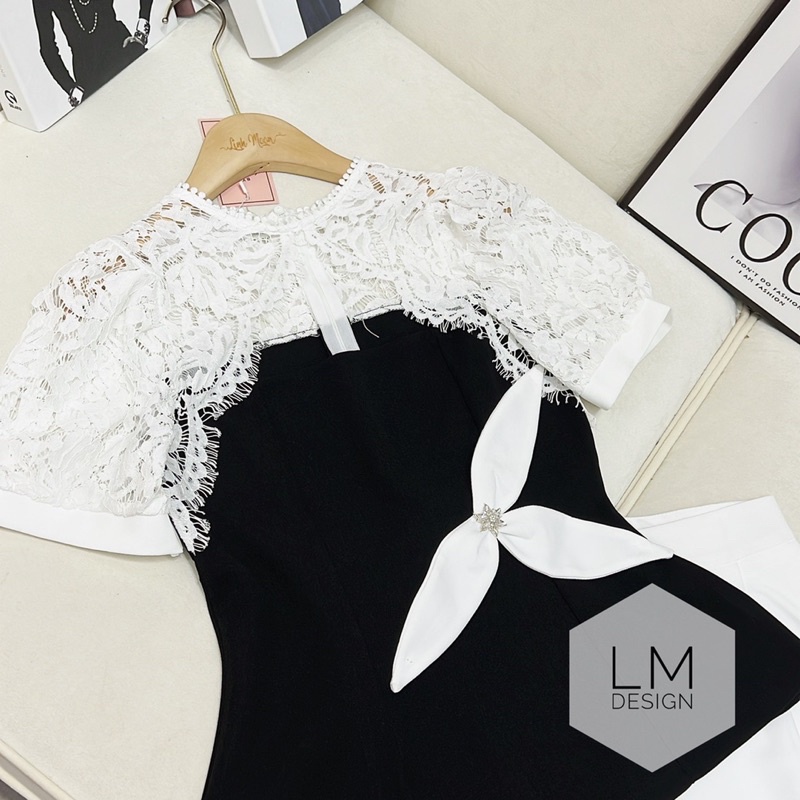 Set áo peplum phối ren khuy đá sang sịn