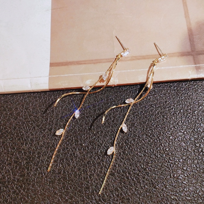 [Jiudolan] Khuyên Tai Tua Rua Dài Đính Đá Zircon Không Đối Xứng Thời Trang Cho Nữ
