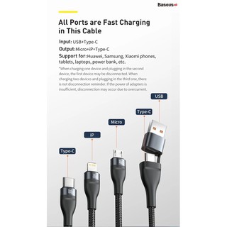 Cáp Sạc Nhanh 3 Đầu Baseus Flash Series 3in1 Plus (USB+ Type C to Micro+Lightning + Type C,100W Quick Charge and Data)