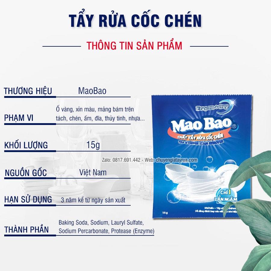 Chất Tẩy Rửa Cốc Chén Ố Vàng, Sỉn Màu Lâu Ngày - Tea & Coffee Stain Remover