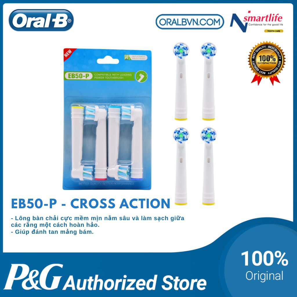 Đầu bàn chải điện thay thế EB50-P- CROSS ACTION  lông bàn chải cực mềm mịn sản xuất theo tiêu chuẩn của Oral B
