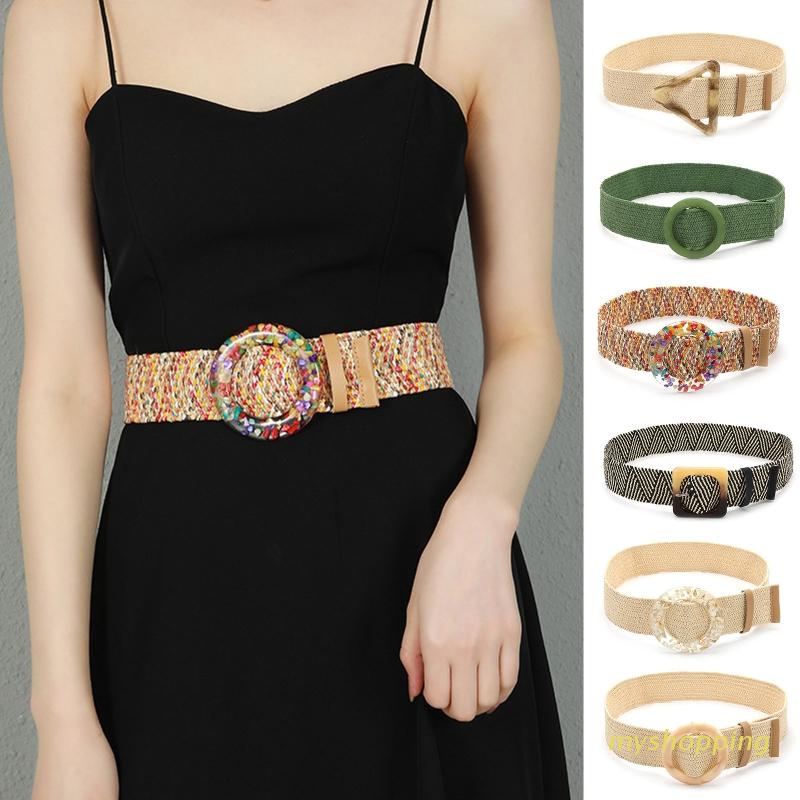 Dây Thắt Lưng Bện Rơm Bản Rộng Nhiều Màu Sắc Phong Cách Bohemian Cổ Điển Thời Trang Cho Nữ
