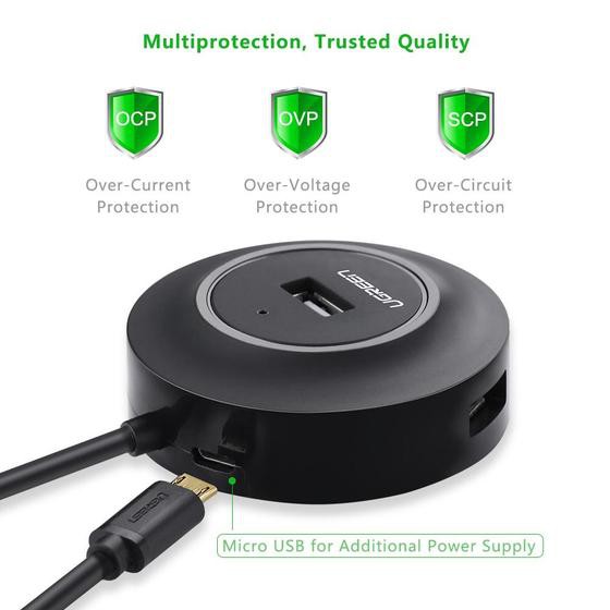 Hub Ugreen USB 2.0 4 cổng tốc độ cao chính hãng 20277 dây dài 1m