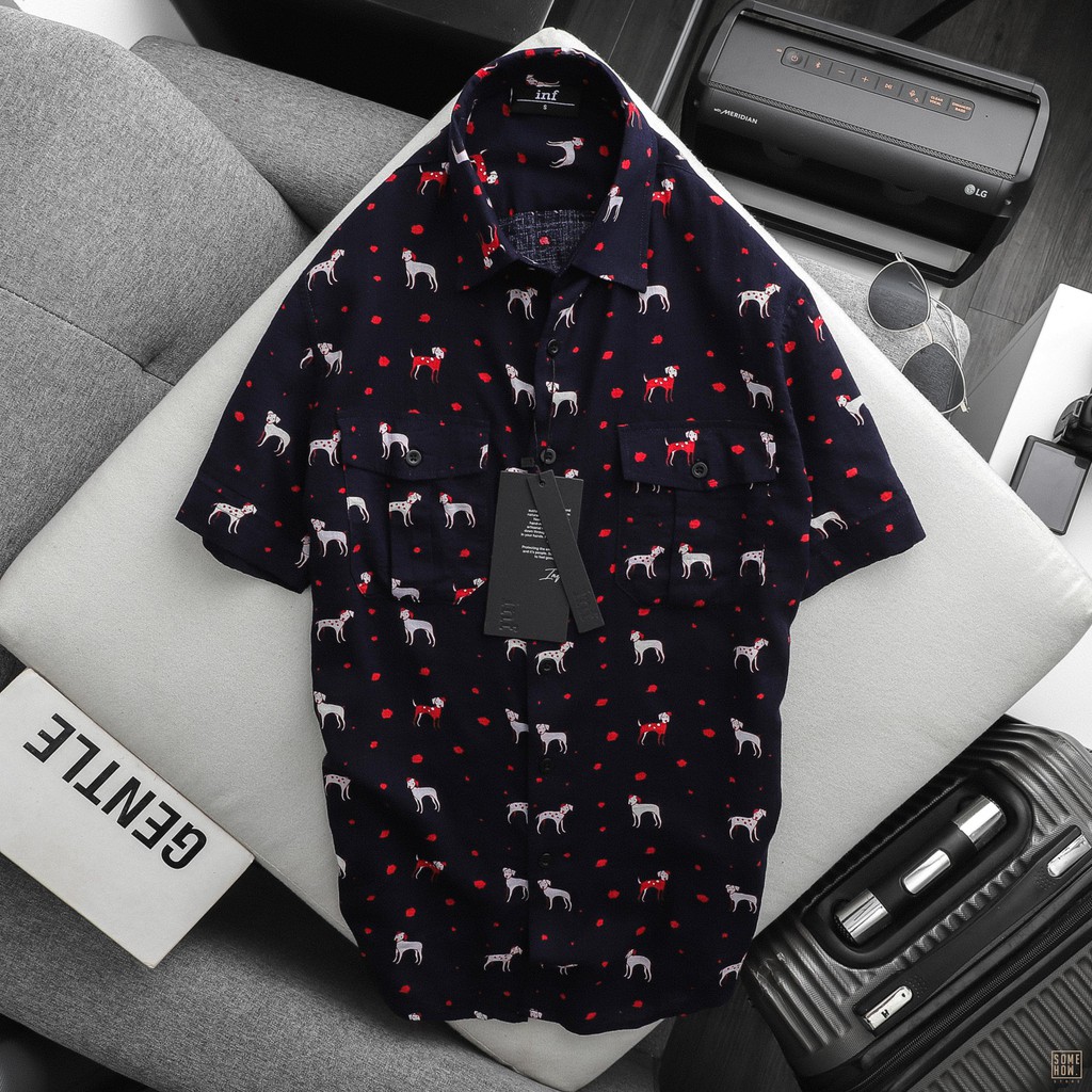 Áo Sơ Mi Nam INF Ngắn Tay Họa Tiết, Chất Vải Cotton Dày Dặn Cao Cấp, SM004826, SOMEHOW