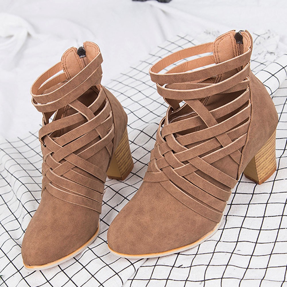 Giày boot cao gót đế vuông nữ