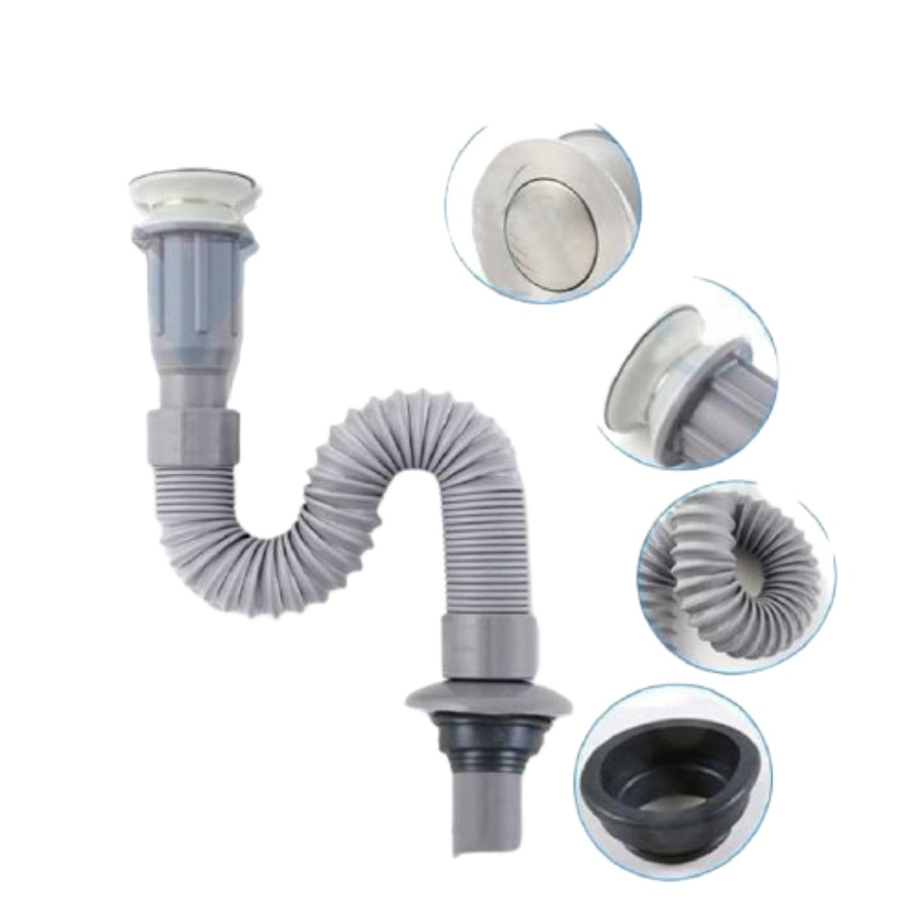 Ống xả lavabo ruột gà thiết kế đầu xả lật, đầu xả nhấn cho bồn rửa mặt, Cam kết hoàn tiền nếu sai mô tả | BigBuy360 - bigbuy360.vn