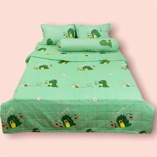 Mẫu Mới Combo 5 Món Chăn Ga Gối Cotton Poly Khủng Long Bơ