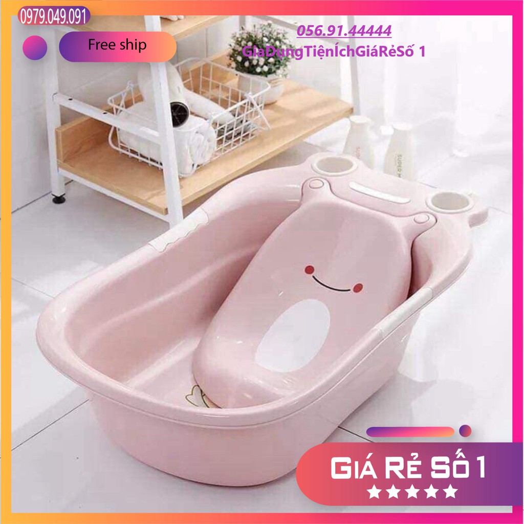 Chậu tắm em bé hình ếch cao cấp có giá đỡ và ngăn để đồ-Chậu tắm đa năng Việt Nhật.