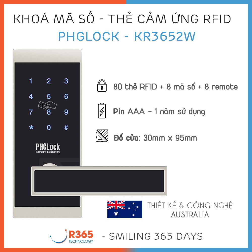 Khoá Cổng Mã Số và Thẻ Cảm Ứng RFID - PHGLOCK KR3652