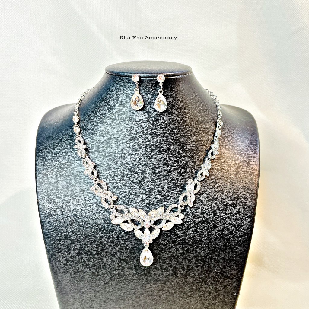 Set Vòng Cổ Bông Tai Cô Dâu Hoa Văn Sang Trọng NHÀ NHỎ 485