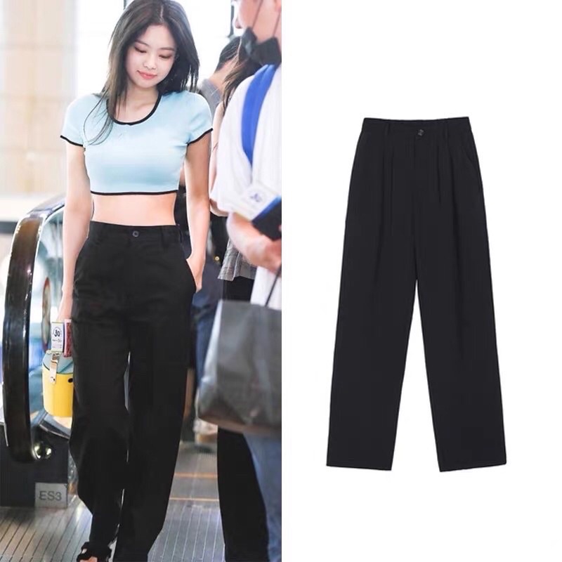 Set áo croptop, quần tây đen Jennie BLACKPINK, Freezia (Song Ji A), Xiaoting (Thẩm Tiểu Đình), Thư Hân