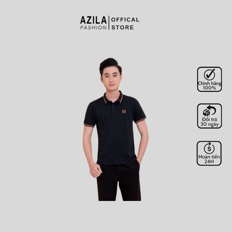 Áo Polo Nam Cổ Bẻ Phối Viền Thêu Chữ H Cam Chất Liệu Cá Sấu PVC Thương Hiệu AZILA