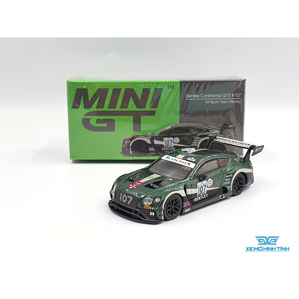 Xe Mô Hình Bentley Continental GT3 #107 M-Sport Team Bentley 2019 Total 24 Hours of Spa RHD 1:64 Mini GT (Xanh Rêu)