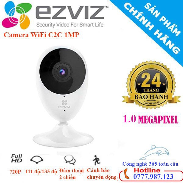 Camera Ezviz C2C 720P HD-Đàm thoại 2 chiều,Phát hiện chuyển động ,Tích hợp Micro và Loa-BẢO HÀNH 24 THANGS