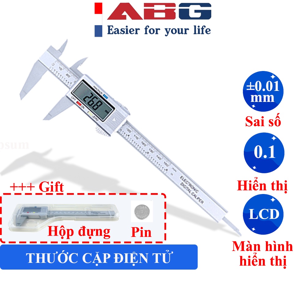 Thước Cặp Điện Tử  Cơ Khí Chính Xác ABG 150mm Đo 2 Hệ Mét/Inch Tặng Kèm Hộp Nhựa Và Pin Bảo Hành 6 Tháng