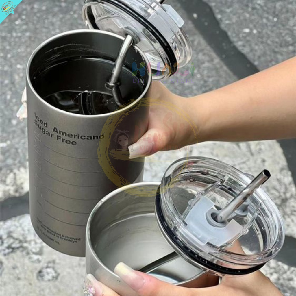 Cốc giữ nhiệt INOX, bình giữ nhiệt bằng thép không gỉ có ống hút uống coffee hiệu suất 6-8 tiếng