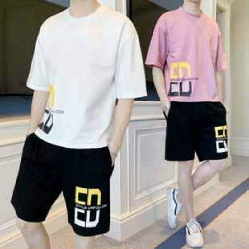 Bộ thể thao nam dạng đùi tay lỡ in chữ phong cách hàn, bộ mặc nhà teen