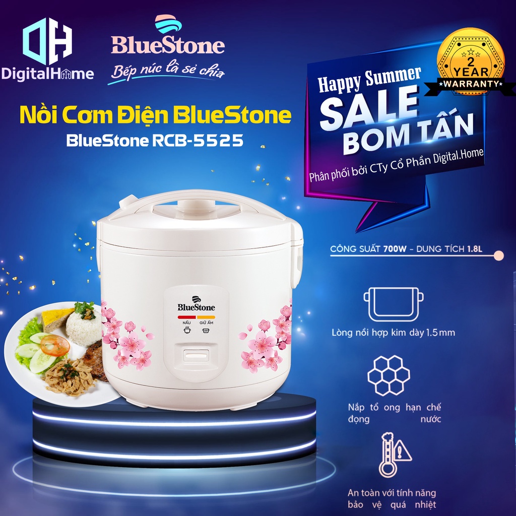 Nồi Cơm Điện Nắp Gài BlueStone RCB 5525, Công Suất 900w, Bảo Hành Chính Hãng 2 Năm