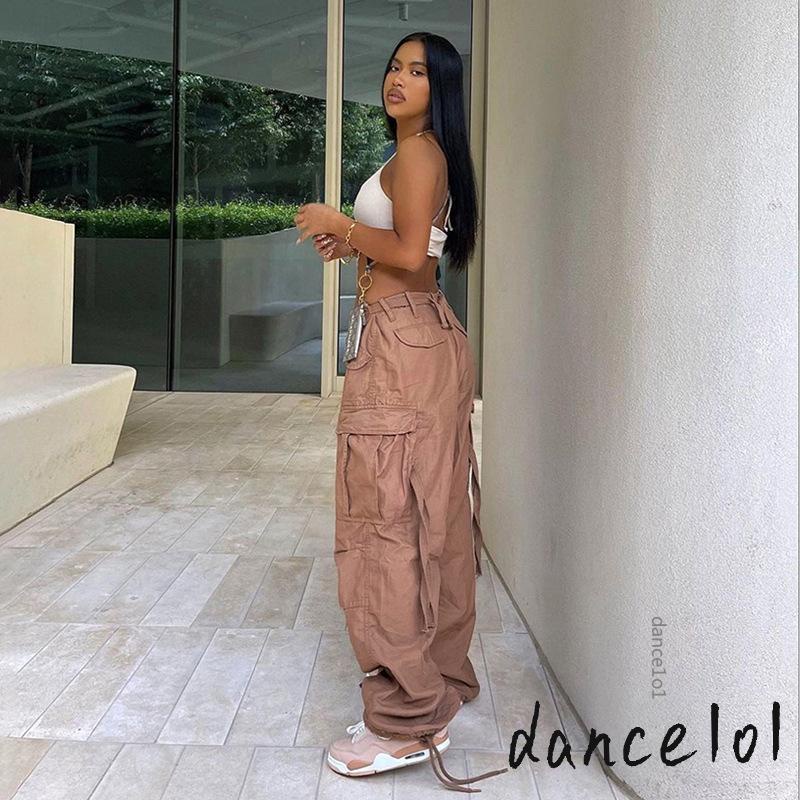 Quần Baggy Baggy Tăng Chiều Thấp Màu Trơn Phối Khoá Kéo Phong Cách Vintage Dành Cho Nữ Dance1