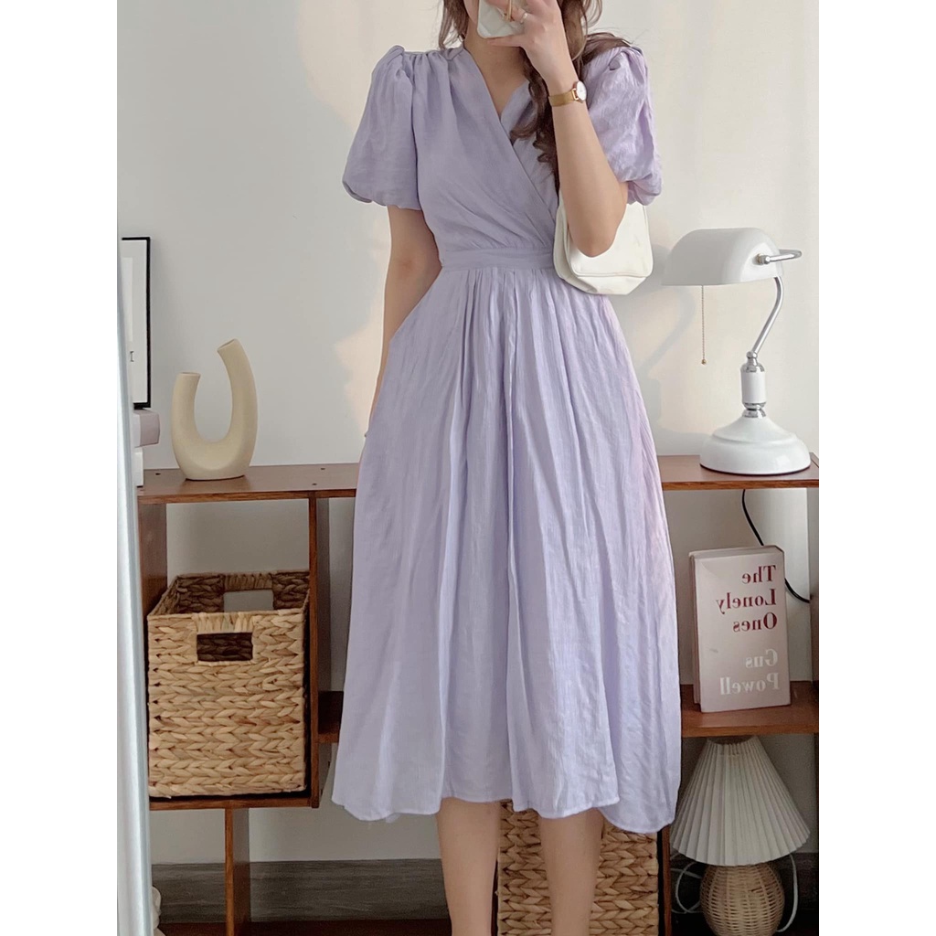 Đầm - váy tơ nhăn 3 màu cổ V