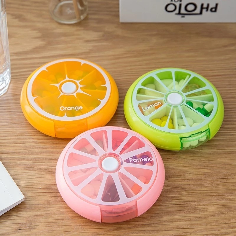 Hộp Đựng Thuốc/Trái Cây 7 Ngăn Trong Suốt Dạng Xoay Tiện Dụng