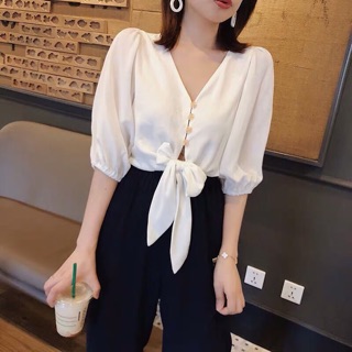 Áo Kiểu Voan Cổ V Cột Eo