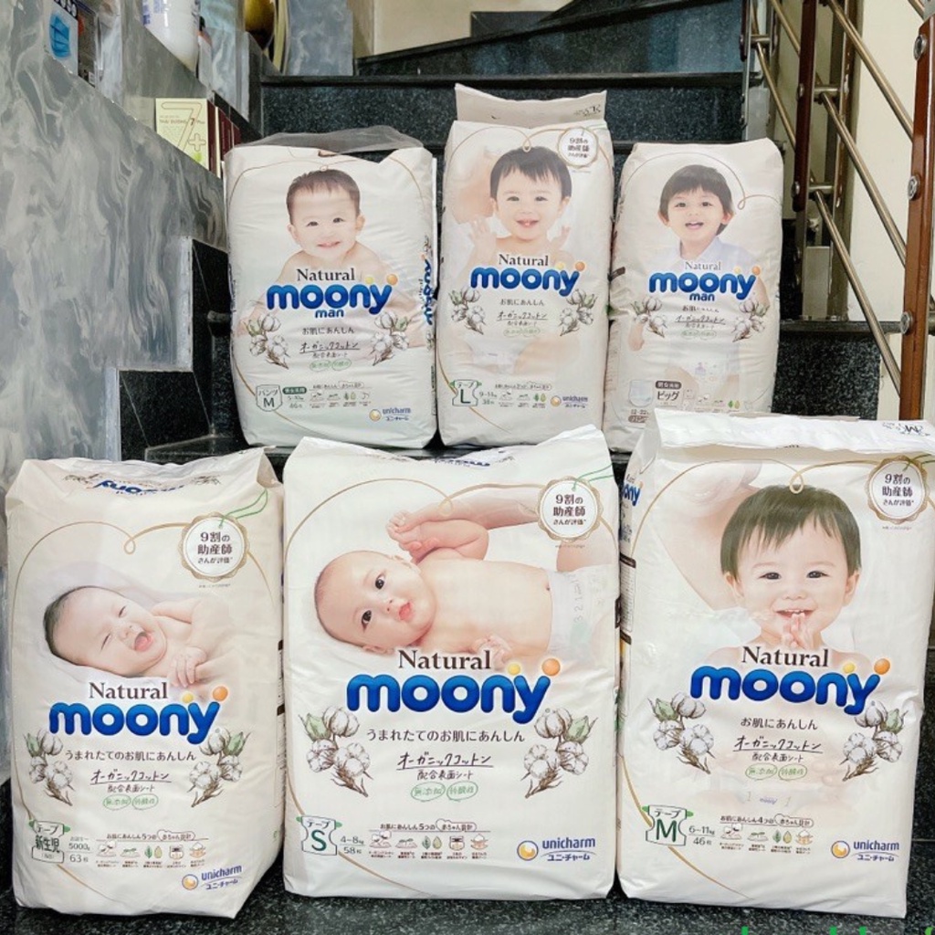 Bỉm Moony Natural nội địa Nhật Bản đủ size Dán/Quần NB63/S58/M48/L36/XL32