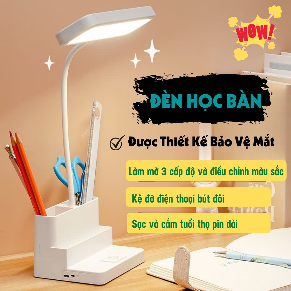 Đèn Học, Đèn Bàn Học Chống Cận Tích Điện Sạc USB Đọc Sách , Làm Việc ATILA SHOP