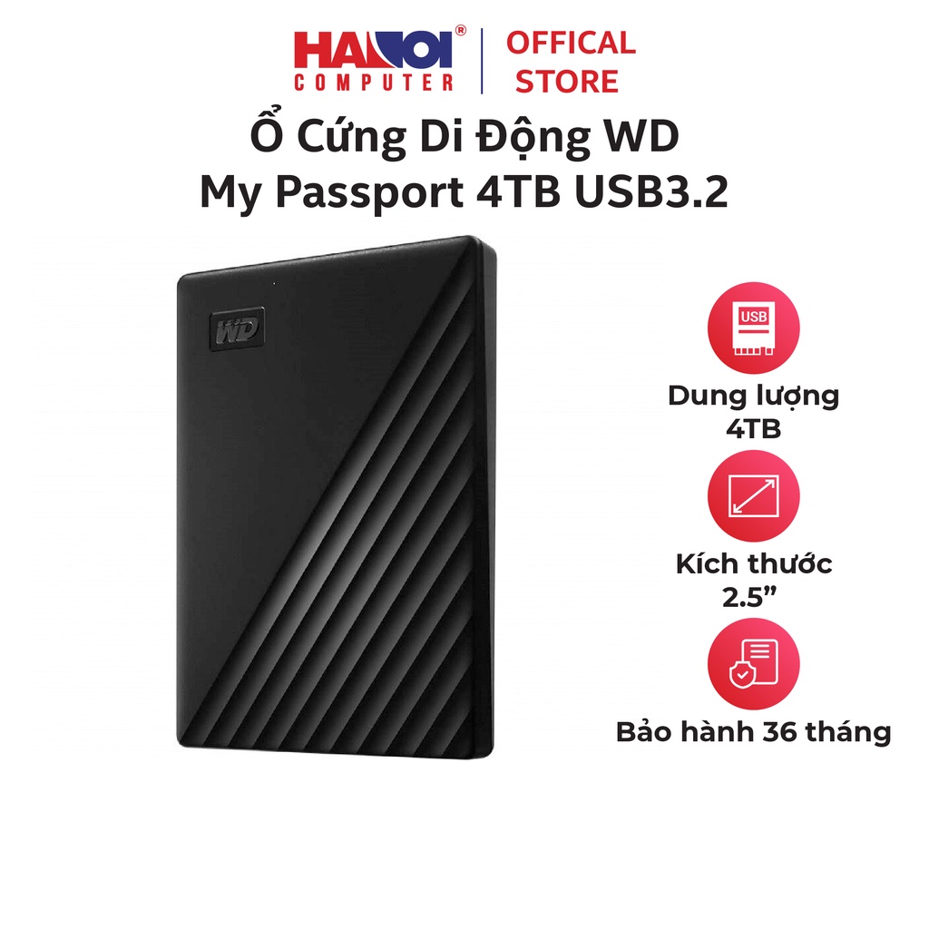 Ổ Cứng Di Động 2.5 inch WD My Passport 4TB USB3.2 - WDBPKJ0040BBK-WESN màu đen