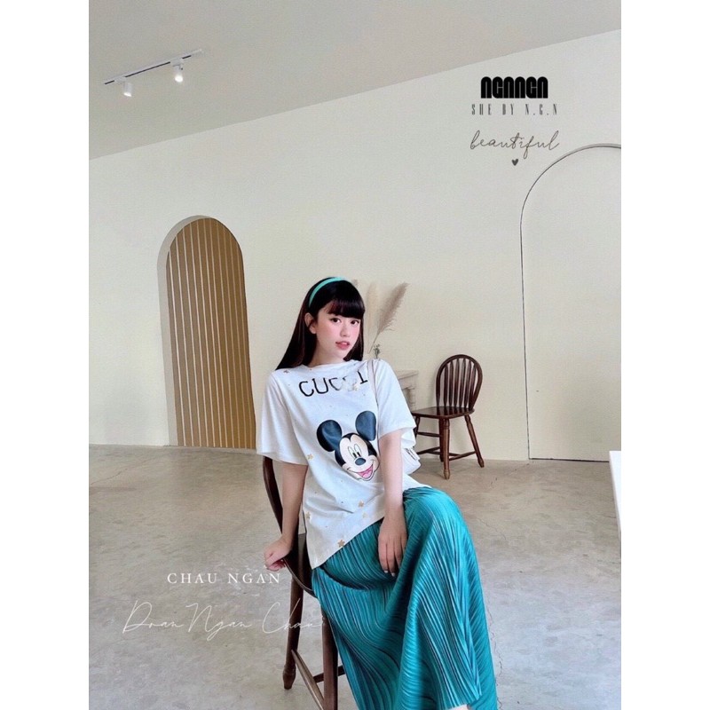 [Rẻ Vô Đich] Sét áo trắng micky mix cvay ly xanh hot giã man ạ Áo chất cotton tàu l1 cực đanh đẹp mát