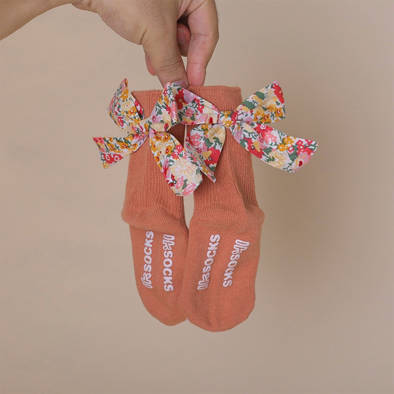 Haha Vớ Cotton Chống Trượt Có Gân Đính Nơ Họa Tiết Hoa Dành Cho Bé Gái Sơ Sinh